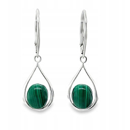 Kolczyki srebrne z naturalnym MALACHITEM SREBRO 925 angielskie