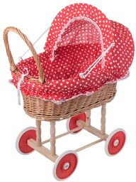 ČistéDřevo Wiklinowy wózek dla lalek ze wzorem