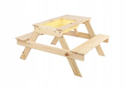 Drewniany stół piknikowy z pojemnikiem na piasek stolik