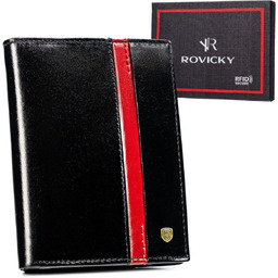 Rovicky Duży Czarny Portfel Skórzany Męski Z Ochroną