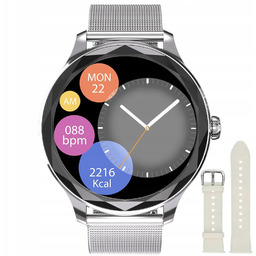 Smartwatch Garett Viva srebrny stalowy beżowy pasek 5904238486122