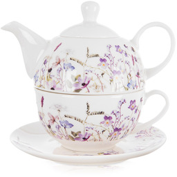 Dzbanek z filiżanką do herbaty porcelanowy kwiaty LOUKA