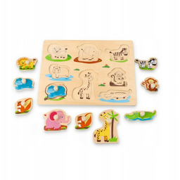 UKŁADANKA DREWNIANA Z UCHWYTAMI DŻUNGLA ZWIERZĘTA 1+ PUZZLE