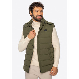 Męska kamizelka puchowa z kapturem ciemnozielona