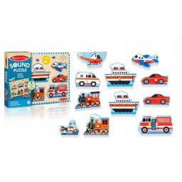 UKŁADANKA DŹWIĘKOWA POJAZDY 9 ELEM. DREWNIANE PUZZLE MUZYCZNE