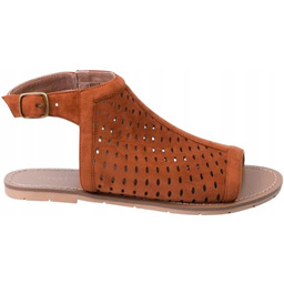 Chattawak Brązowe Ażurowe Sandały na Lato ze Skórą