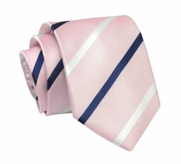 Krawat Jasny Różowy w Granatowo-Białe Paski 7 cm,