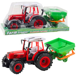 Traktor Pojazd Rolniczy Farmerski Z Siewnikiem Czerwony 34cm