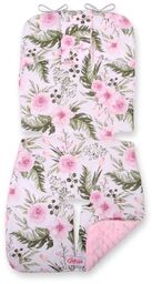 Wkładka do wózka BOBONO minky- peonie różowe/różowe