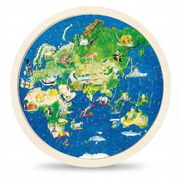 UKŁADANKA DWUSTRONNA DREWNIANA MAPA PUZZLE 57 ELE. OKRĄGŁE