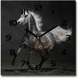 Zegar szklany kwadratowy Szary koń arabski
