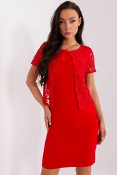 Czerwona ołówkowa sukienka damska koktajlowa z koronką