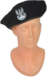 Beret wojskowy czarny 418/MON z drukowanym orłem -