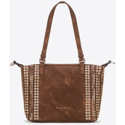 Damska shopperka w dekoracyjne nity brązowa