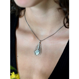 Pawie piórko szare duże - wisiorek srebrny