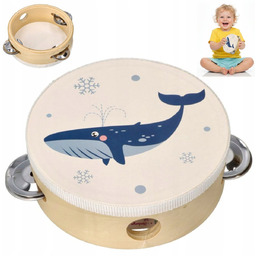 TAMBURYN DREWNIANY Z WIELORYBEM INSTRUMENT MUZYCZNY ZABAWKA TAMBURYNEK