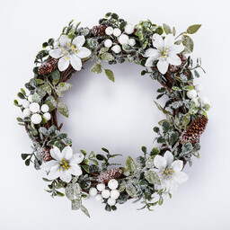 Dommio Świąteczny wieniec wiklinowy POINSETTIA biała 30 cm