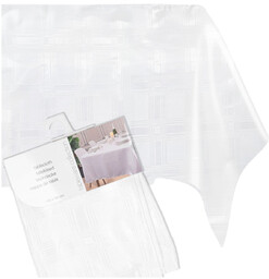 Obrus plamoodporny biały na stół obszyty gruby prostokątny