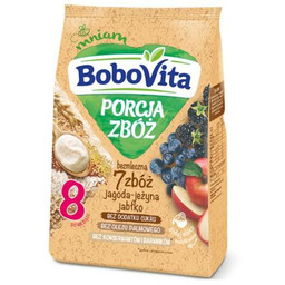 BoboVita Porcja zbóż Kaszka bezmleczna 7 zbóż jagoda-jeżyna