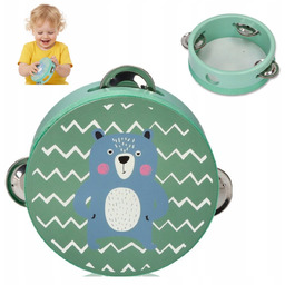 TAMBURYN TAMBURYNEK DREWNIANY Z MISIEM ZABAWKA MUZYCZNA INSTRUMENT