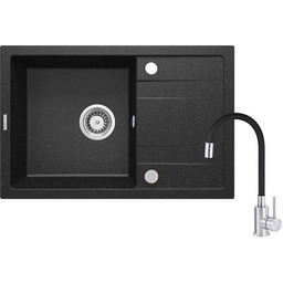 Set zlewozmywak granitowy ZRC 2113 grafit+bateria z giętą