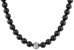 Czarne kulki błyszczącego onyksu ze srebrną zdobioną kulką