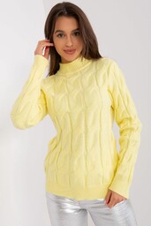 Sweter z warkoczami i półgolfem jasny żółty