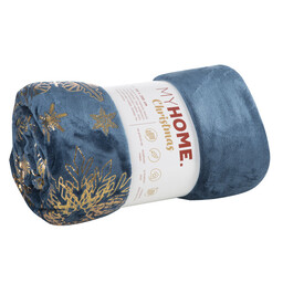 Eurofirany Koc świąteczny 150x200 Joy 3 granatowy złoty