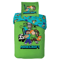 Aptex Pościel bawełniana 140x200 Minecraft zielona Alex Steve