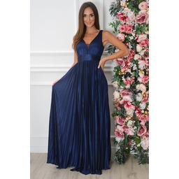 Sukienka maxi błyszcząca plisowana granat Salome