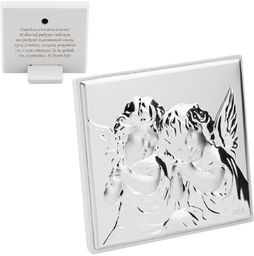 Obrazek Srebrny Aniołki 7,5x7 cm Pamiątka Chrztu Grawer
