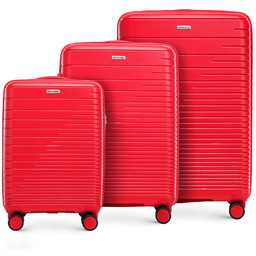 Zestaw walizek z polipropylenu z błyszczącymi paskami czerwony