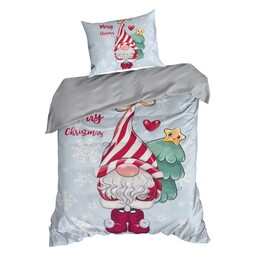 Eurofirany Pościel świąteczna 140x200 Beiner niebieska czerwona skrzat