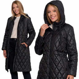 Modna Kurtka Damska Długa Pikowana Płaszcz Z Kapturem