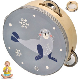 TAMBURYN DREWNIANY Z FOKĄ INSTRUMENT MUZYCZNY ZABAWKA DREWNIANA