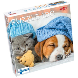 Puzzle 100 Cute Kitten and Sleepy Dog
