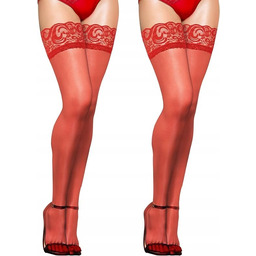 POŃCZOCHY KORONKOWE CZERWONE 10D ANTYPOŚLIZGOWE WYSOKIE SEKSOWNE