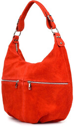 Czerwona Vera Pelle zamszowa torebka A4 skórzana worek