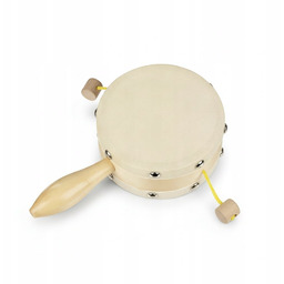 BĘBENEK DREWNIANY BĘBEN RĘCZNY Z KORALIKAMI INSTRUMENT MUZYCZNY