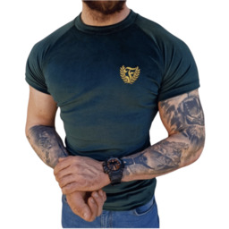 Koszulka welurowa męska butelkowa zieleń złote logo Furia