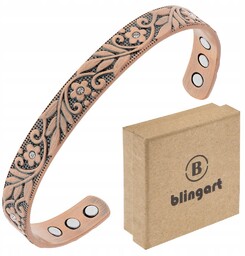 BLINGART Bransoletka magnetyczna miedziana DAMSKA KWIATY BANGLA regulowana
