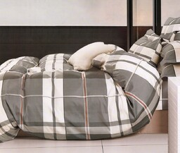 Pościel z satyny bawełnianej dwustronna w kratę SBA-081