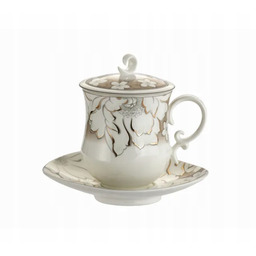Kubek z zaparzaczem porcelanowy pokrywka spodek sitko 380ml