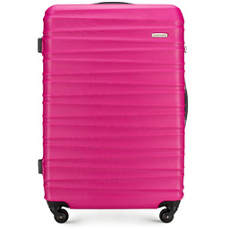 Duża walizka z ABS-u z żebrowaniem różowa