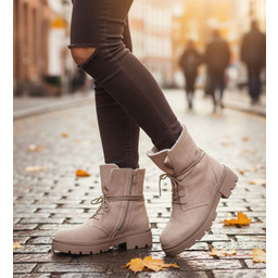 Zimowe botki trapery z ociepleniem beżowe