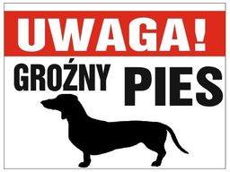 Tabliczka Uwaga groźny pies Jamnik Białe Tło