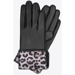 Damskie rękawiczki ze skóry naturalnej z panterką czarne