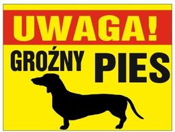 Tabliczka Uwaga groźny pies Jamnik Żółte Tło