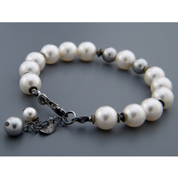 Bransoletka białe perły Swarovski srebro 925, oksydowana /