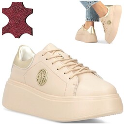 Półbuty Damskie Skórzane BEŻOWE FILIPPO Sneakersy Sportowe Półbuty